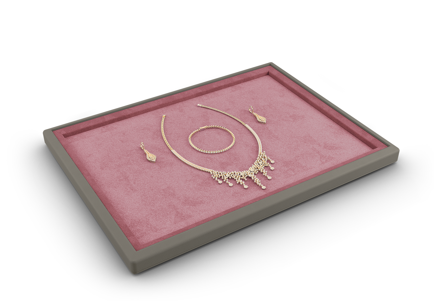 Vorlagetablett offen in Grau und Pink.